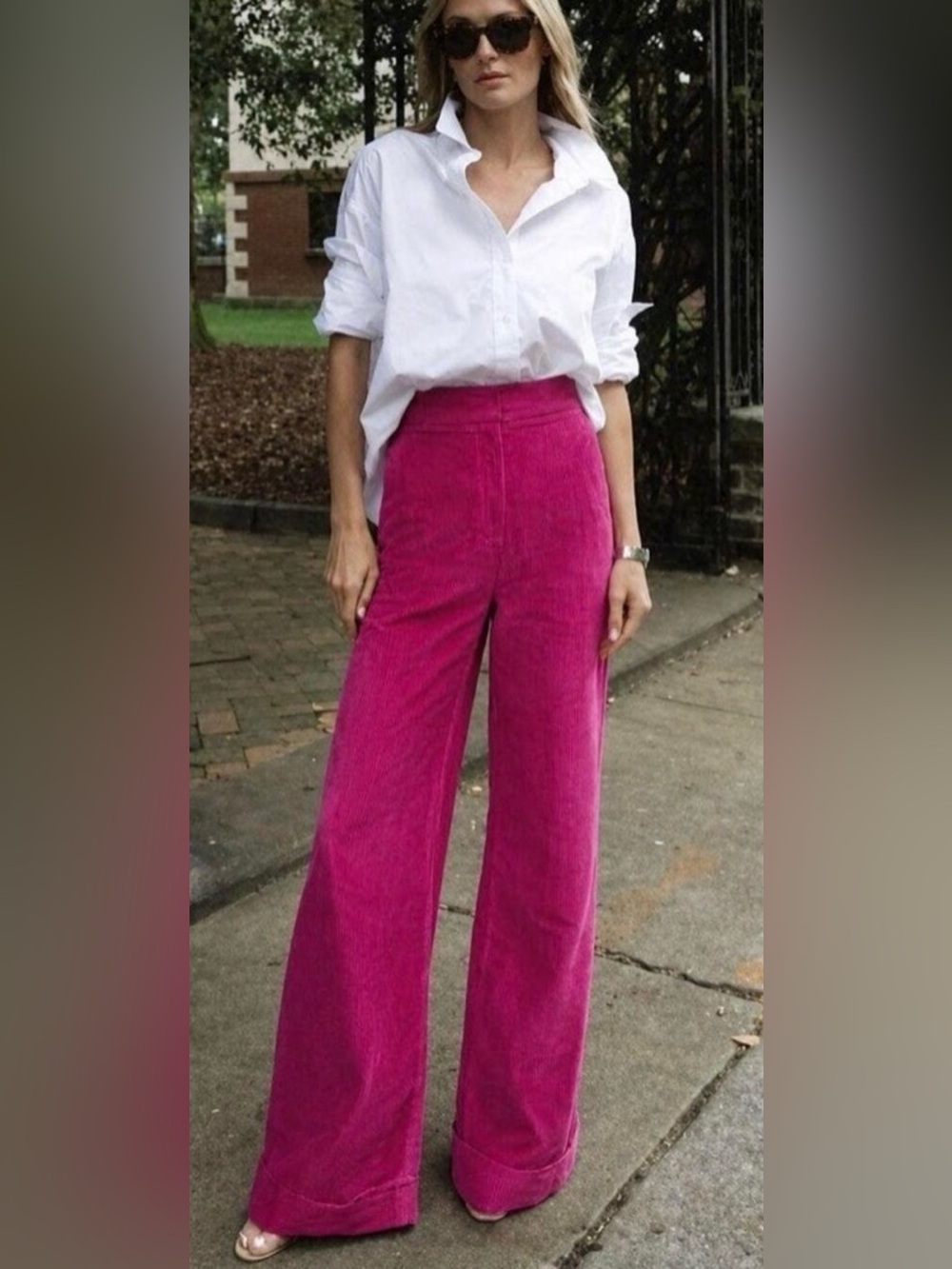 NWT Julia Amory Wide Leg Wale Corduroy Pants in Magenta Sz. XS